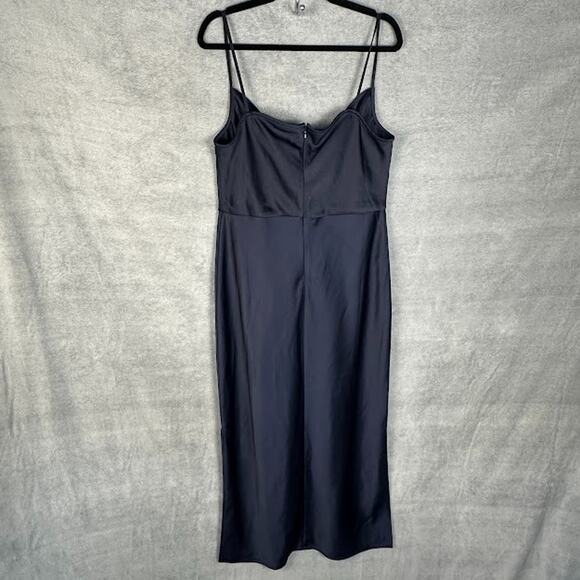BHLDN Dress Womens 16 Navy Cali Satin Cowl Neck Midi Slip Cocktail Wedding - Picture 7 of 16